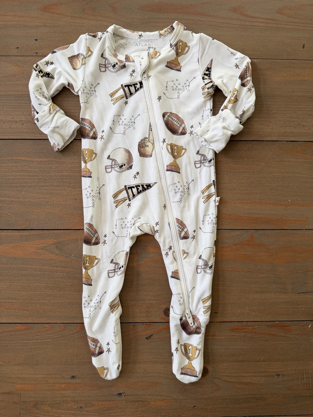 Like New Atlas Grey Football Zip One-Piece Pajamas - Newborn